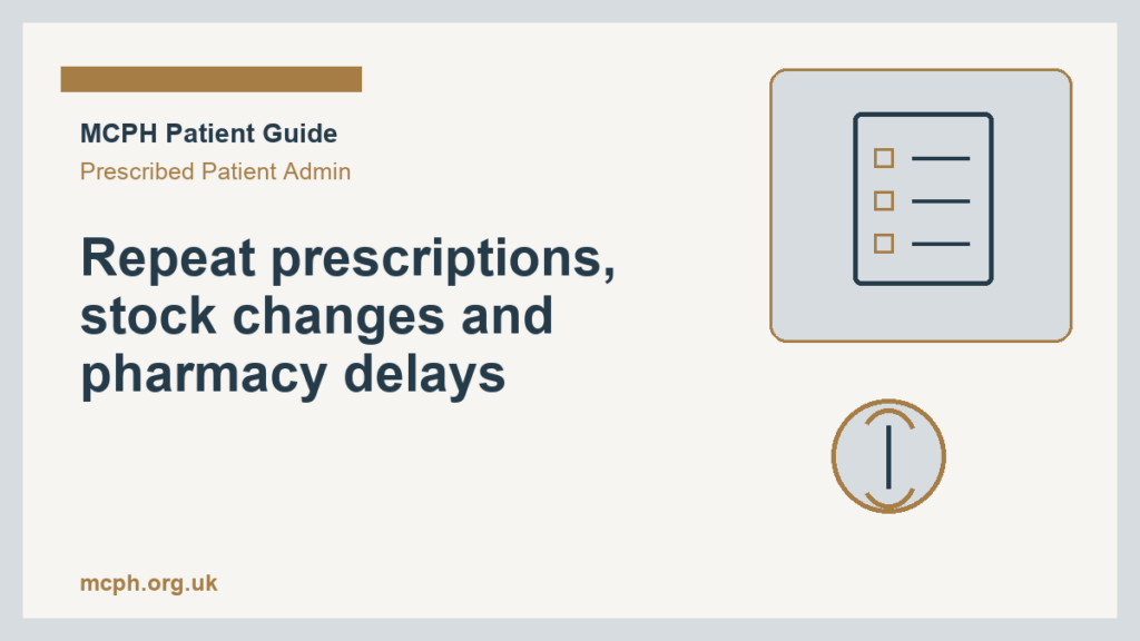 Repeat prescriptions, stock changes and pharmacy delays — MCPH patient guide cover