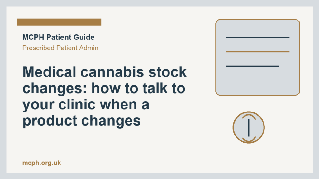 Medical cannabis stock changes: how to talk to your clinic when a product changes - MCPH patient guide cover